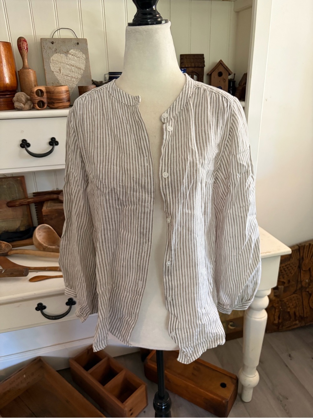 Part Two Striped Linen-Blend Women’s Button Shirt - White and Cream